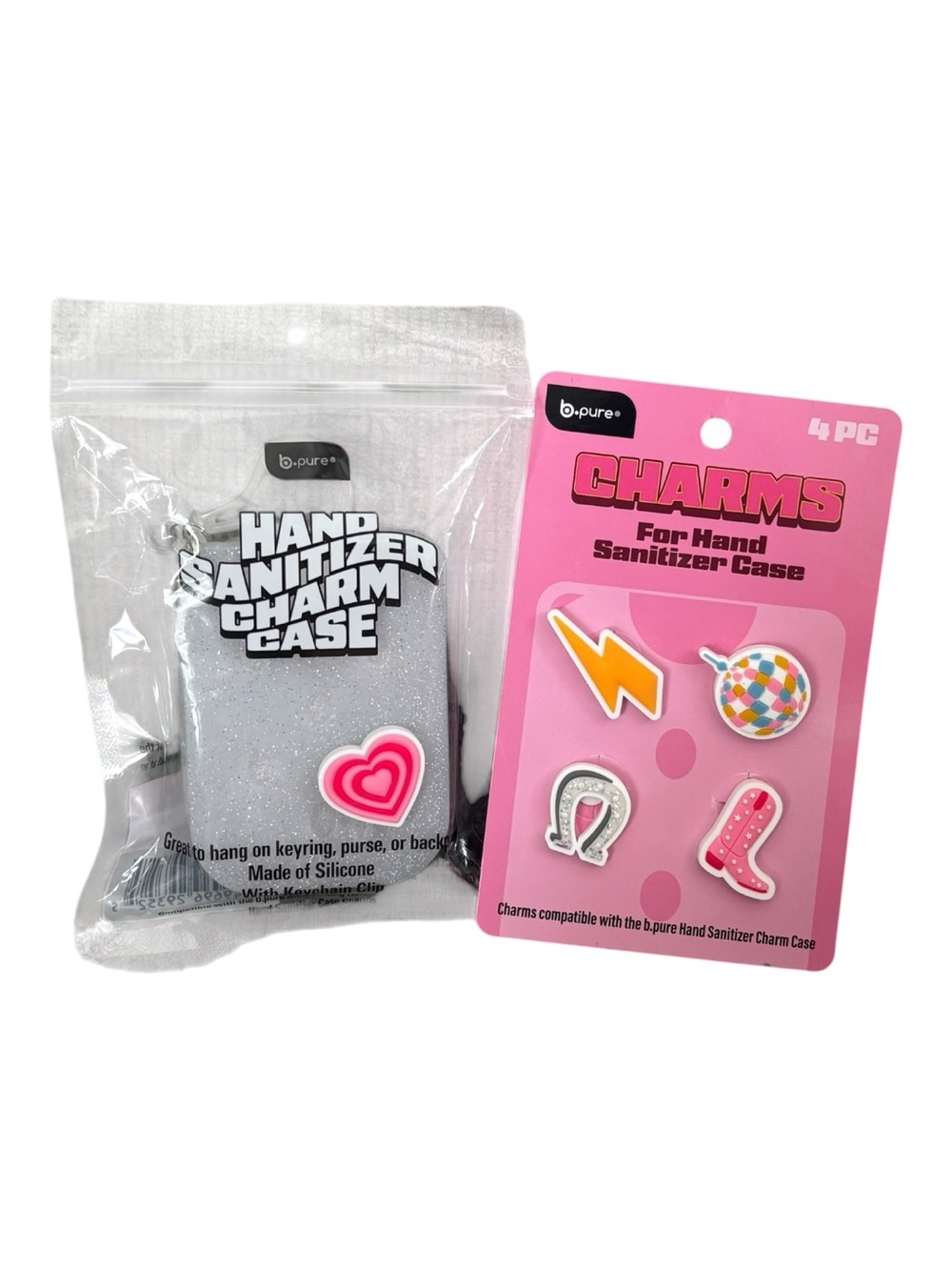 Silver Hand Sanitizer Charm Case with 4-Piece Charms